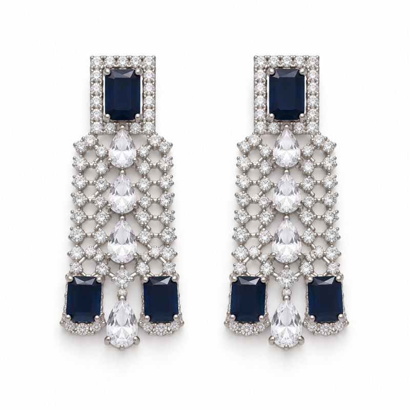 Silver Crystal & Sapphire Blue Necklace Set