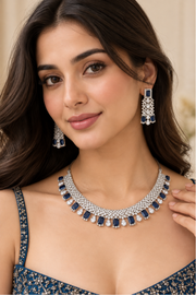 Silver Crystal & Sapphire Blue Necklace Set