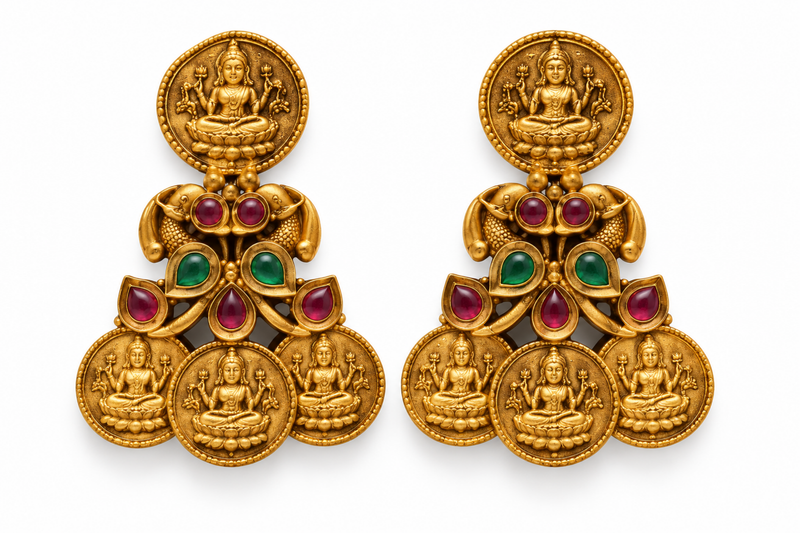Antique Gold Temple Necklace & Earring Set