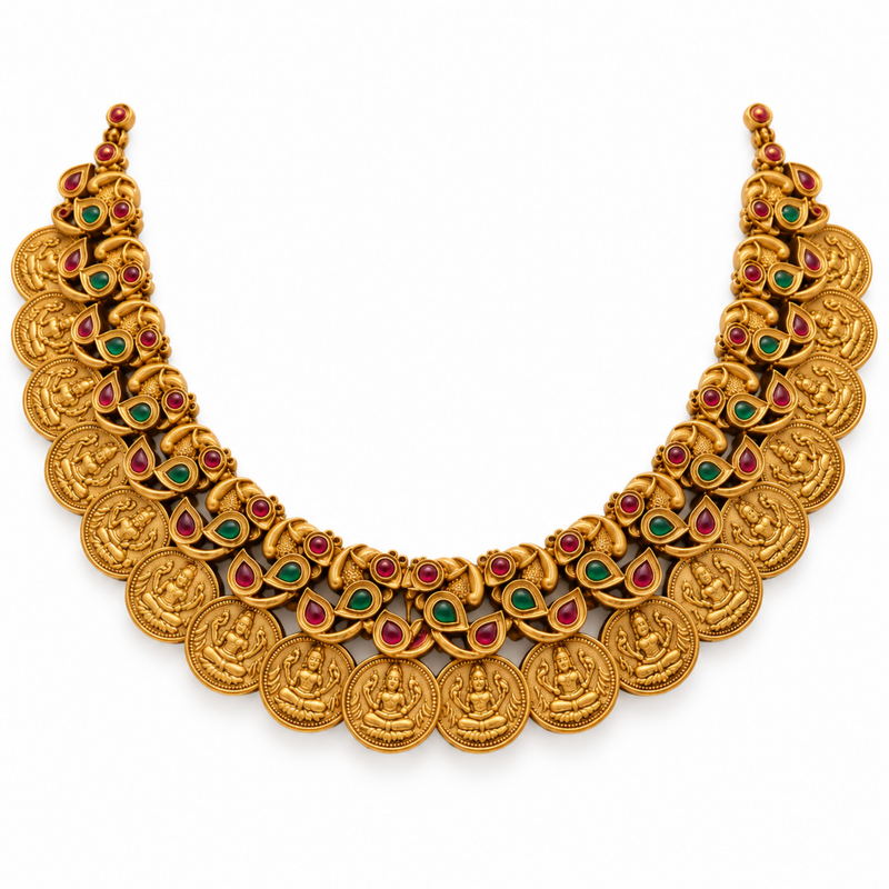 Antique Gold Temple Necklace & Earring Set