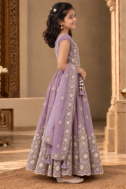 Lavender Embroidered Lehenga Set For Girls