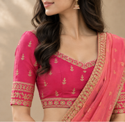 Coral Pink Embroidered Lehenga Set With Draped Dupatta