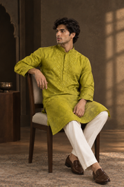 Olive Green Embroidered Kurta Set