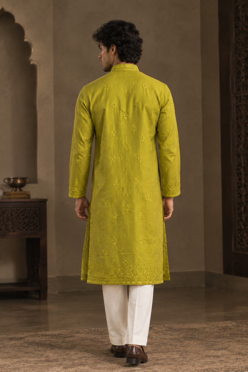 Olive Green Embroidered Kurta Set