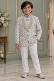 Ivory Floral Embroidered Kurta Set With Pearl Detailing