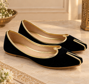 Black Velvet Juttis With Gold Piping