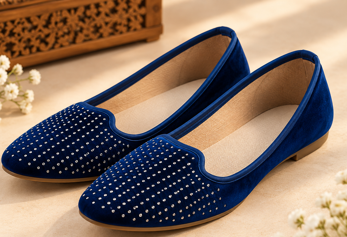 Royal Blue Embellished Velvet Juttis