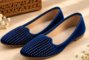 Royal Blue Embellished Velvet Juttis