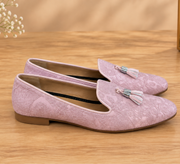 Blush Pink Embroidered Juttis With Tassel Detail