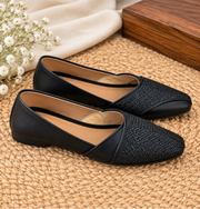 Black Textured Leather Slip-On Loafers
