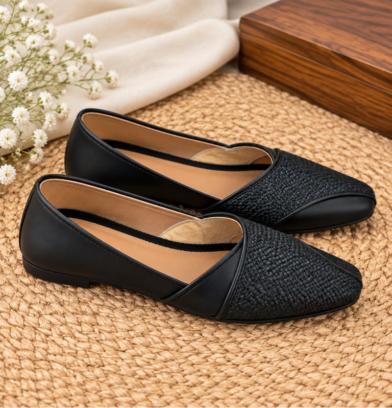 Black Textured Leather Slip-On Loafers