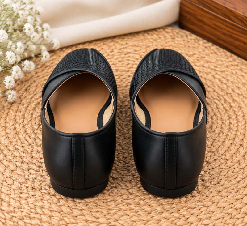 Black Textured Leather Slip-On Loafers