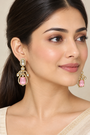 Elegant Gold-Tone Pink Crystal Drop Earrings