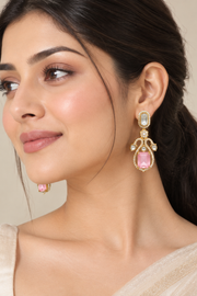 Elegant Gold-Tone Pink Crystal Drop Earrings