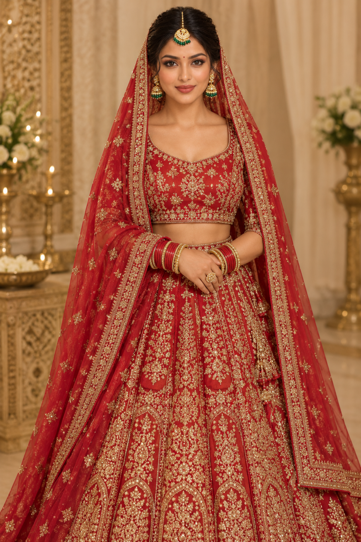 Elegant Gold-Tone Kundan Maang Tikka with Green Beaded Drops