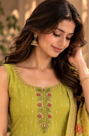 Pistachio Green Embroidered Kurta Set with Dupatta
