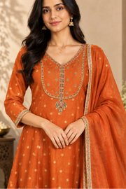 Burnt Orange Embroidered Anarkali Suit with Dupatta
