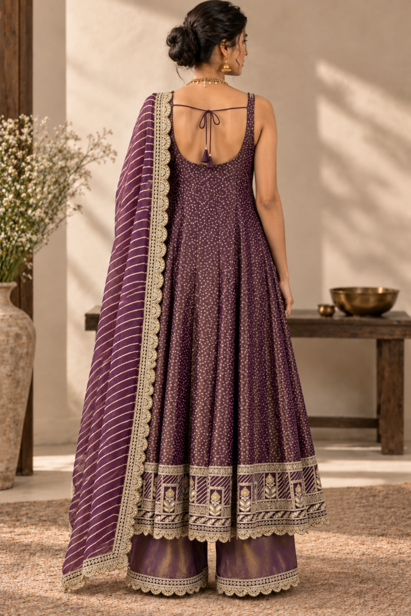 Deep Purple Embroidered Anarkali Suit with Dupatta