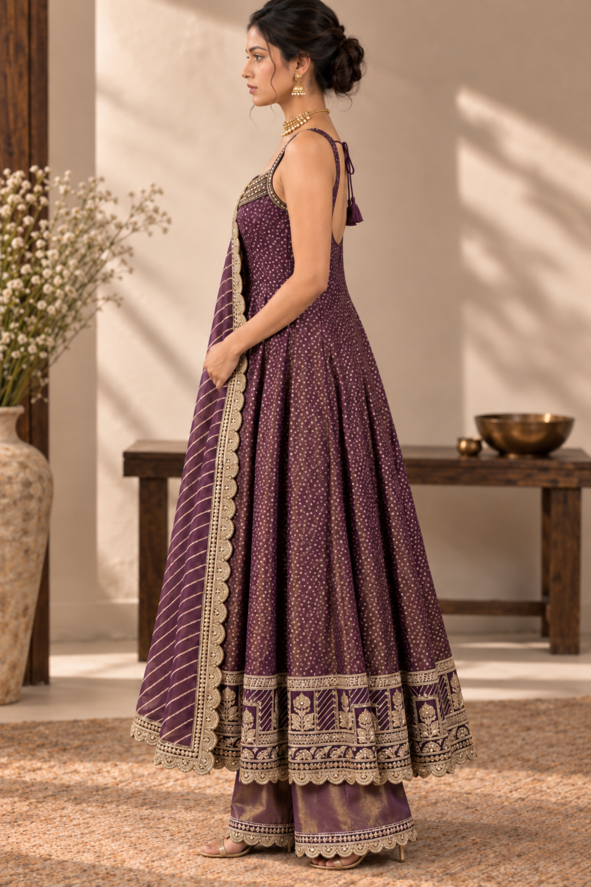 Deep Purple Embroidered Anarkali Suit with Dupatta