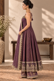 Deep Purple Embroidered Anarkali Suit with Dupatta