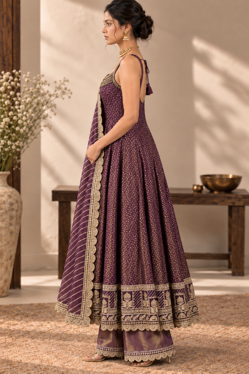 Deep Purple Embroidered Anarkali Suit with Dupatta