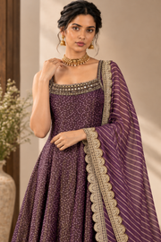 Deep Purple Embroidered Anarkali Suit with Dupatta