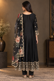 Black Floral Embroidered Anarkali Suit Set with Dupatta