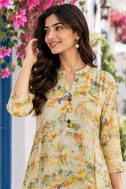 Ivory Floral Printed Anarkali Kurta Set