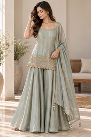 Sage Green Embroidered Sharara Set With Dupatta