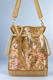 Champagne Gold Sequin Potli Bag With Tassel Fringe