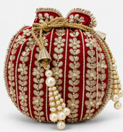 Maroon Embroidered Pearl Potli Bag