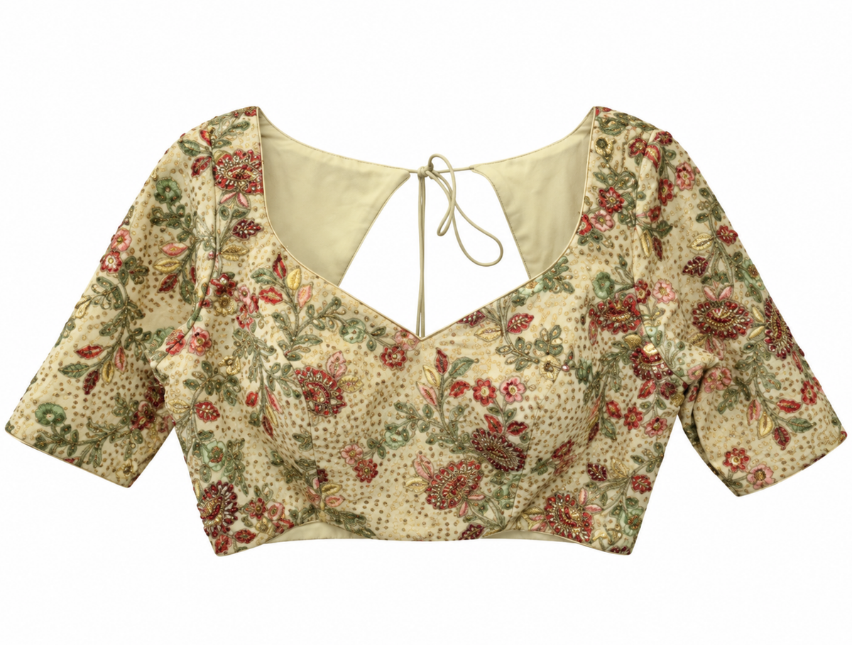 Ivory Floral Printed Tie-Back Blouse