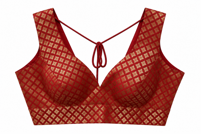 Maroon Geometric Printed Tie-Back Blouse
