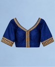 Royal Blue Embroidered V-Neck Blouse