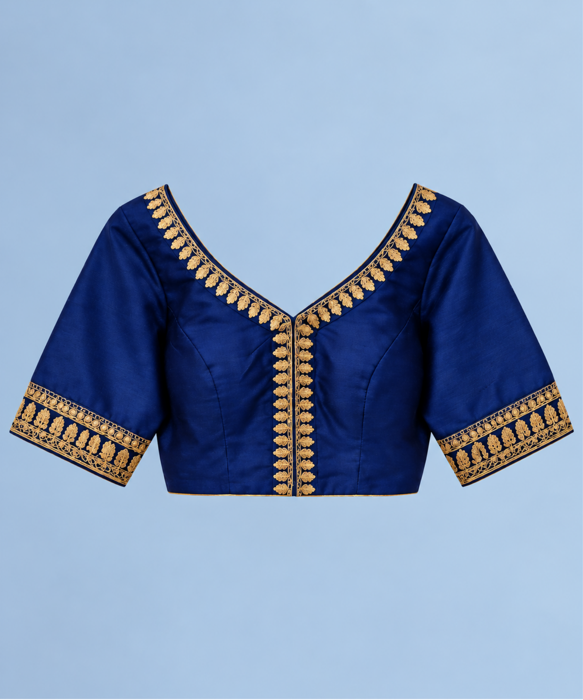 Royal Blue Embroidered V-Neck Blouse