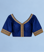 Royal Blue Embroidered V-Neck Blouse