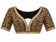 Black & Gold Embroidered V-Neck Blouse