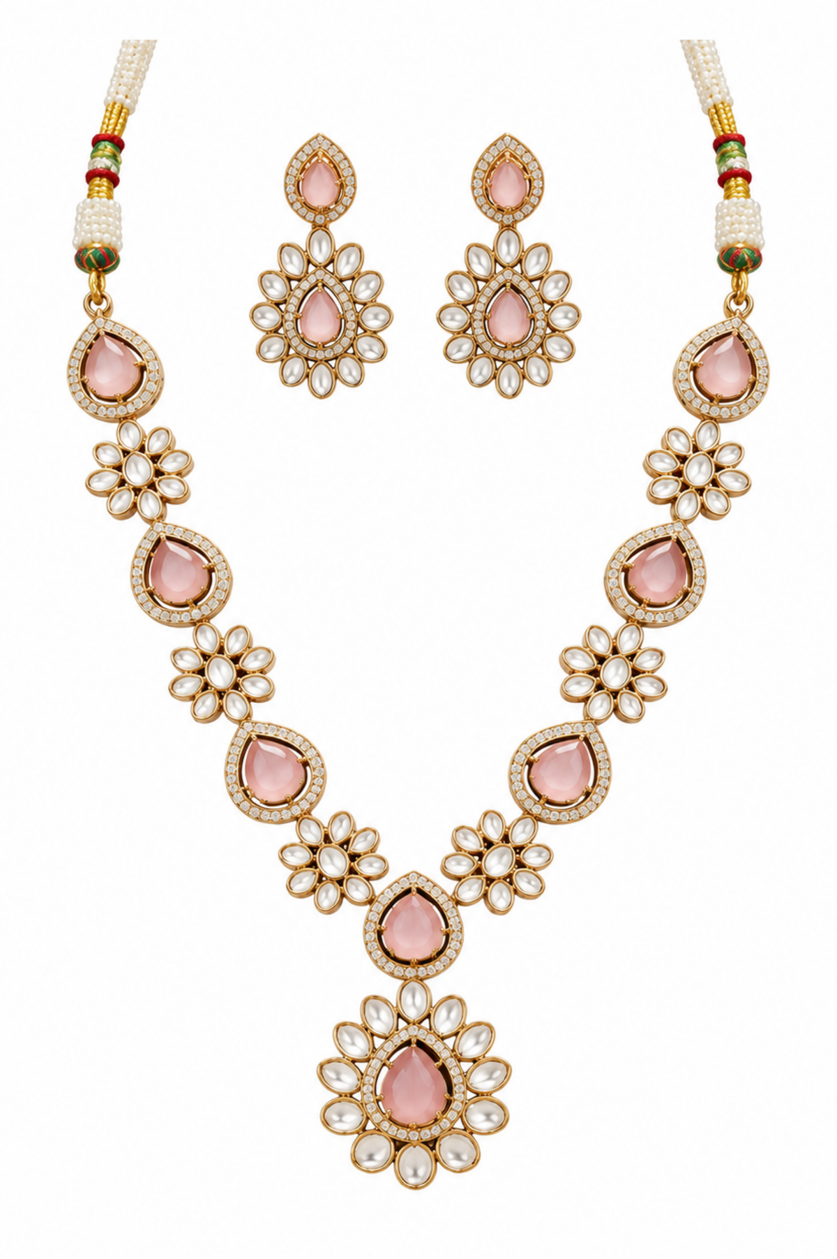 Rose Quartz Floral Necklace & Earring Set