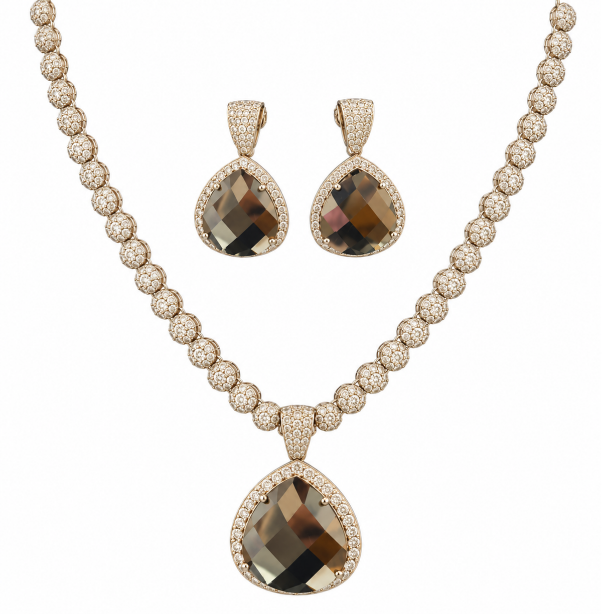 Champagne Crystal Teardrop Necklace & Earring Set