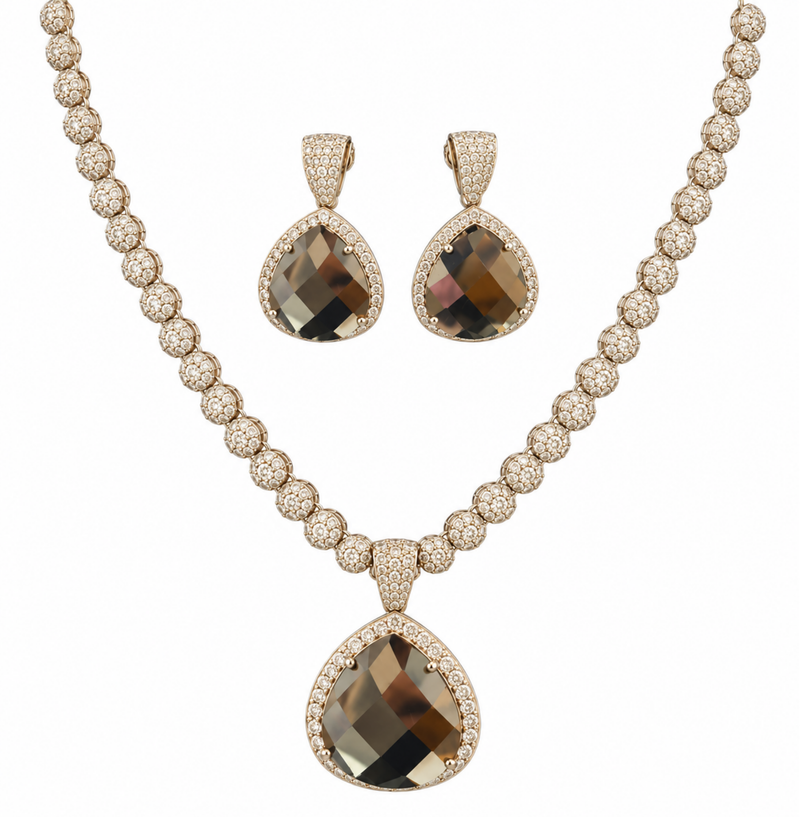 Champagne Crystal Teardrop Necklace & Earring Set