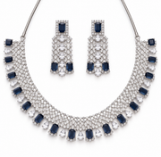 Silver Crystal & Sapphire Blue Necklace Set