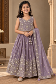 Lavender Embroidered Lehenga Set For Girls