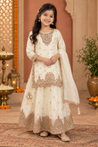 Ivory Embroidered Sharara Set For Girls