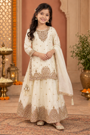 Ivory Embroidered Sharara Set For Girls