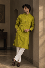 Olive Green Embroidered Kurta Set