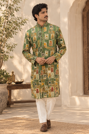 Olive Green Artisanal Printed Kurta Set
