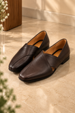 Dark Brown Leather Cross-Strap Loafers