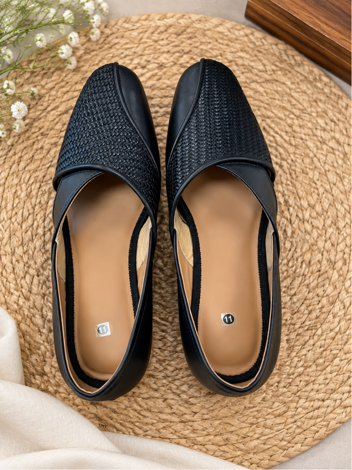Black Textured Leather Slip-On Loafers
