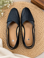 Black Textured Leather Slip-On Loafers