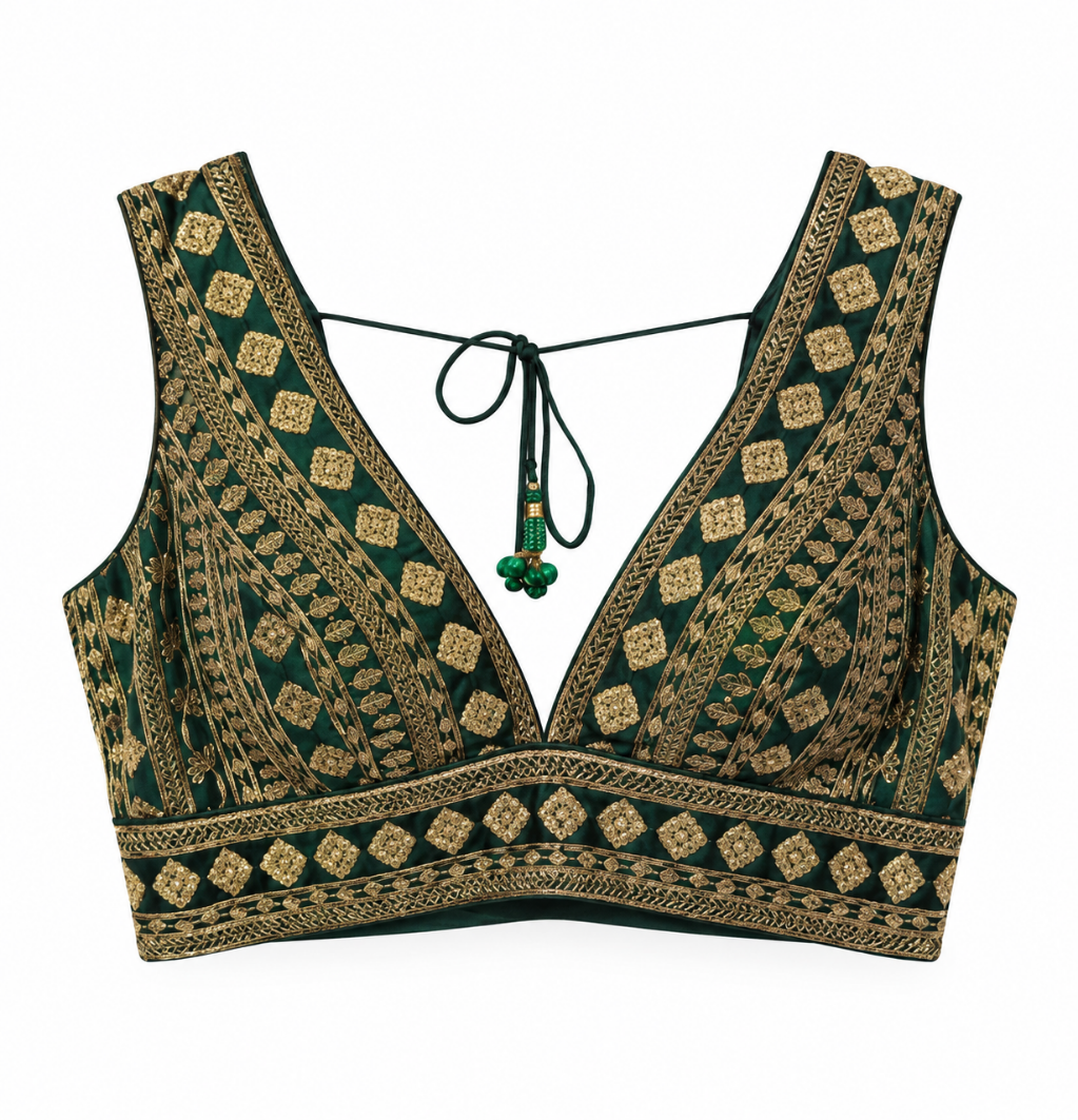 Black & Gold Geometric Embroidered Blouse